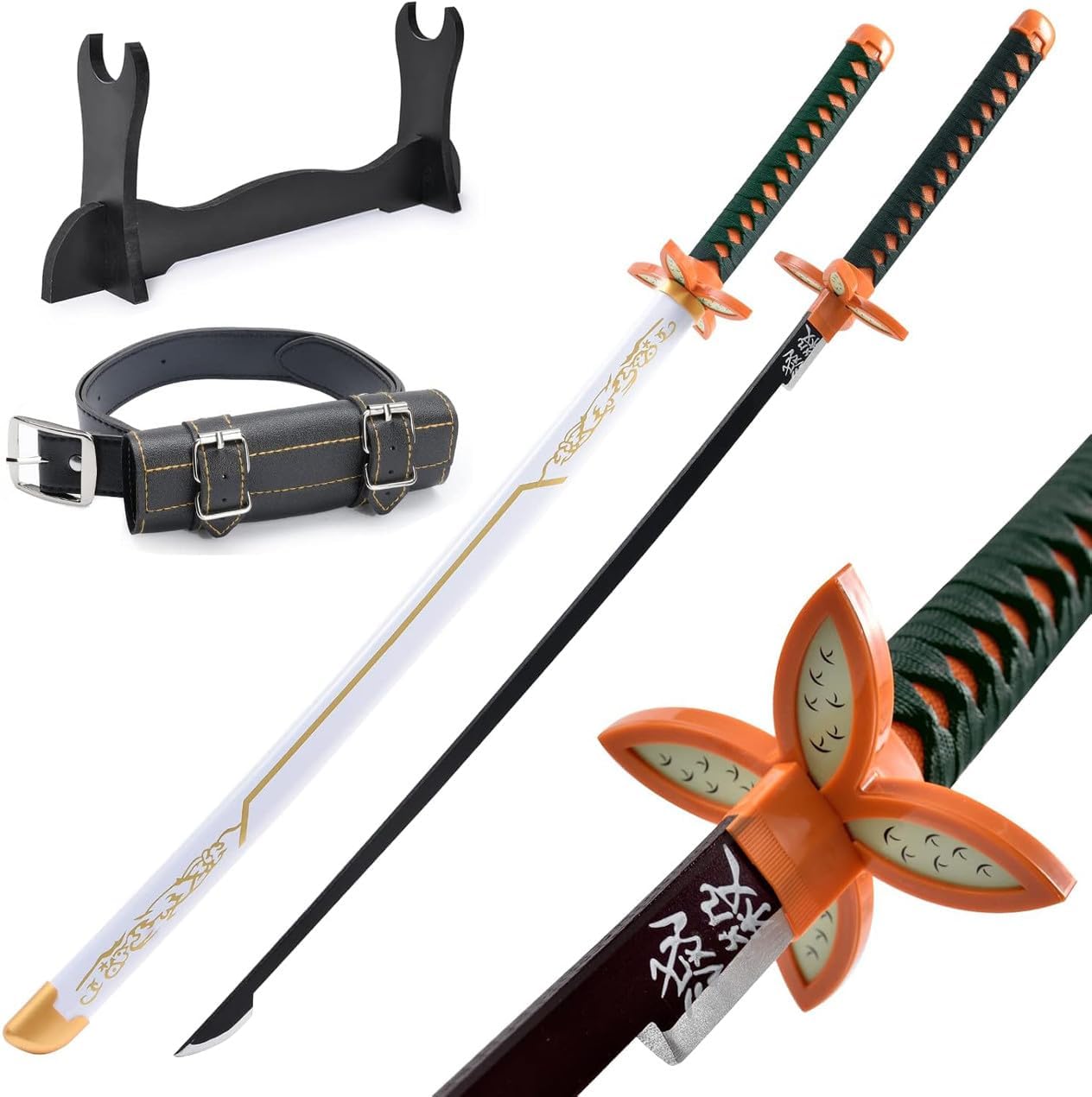 Anime Ninja bambusowy miecz Katana, wojownik, broń – 104 cm, z paskiem i uchwytem, na Halloween, imprezę tematyczną, karnawał, imprezę Cosplay