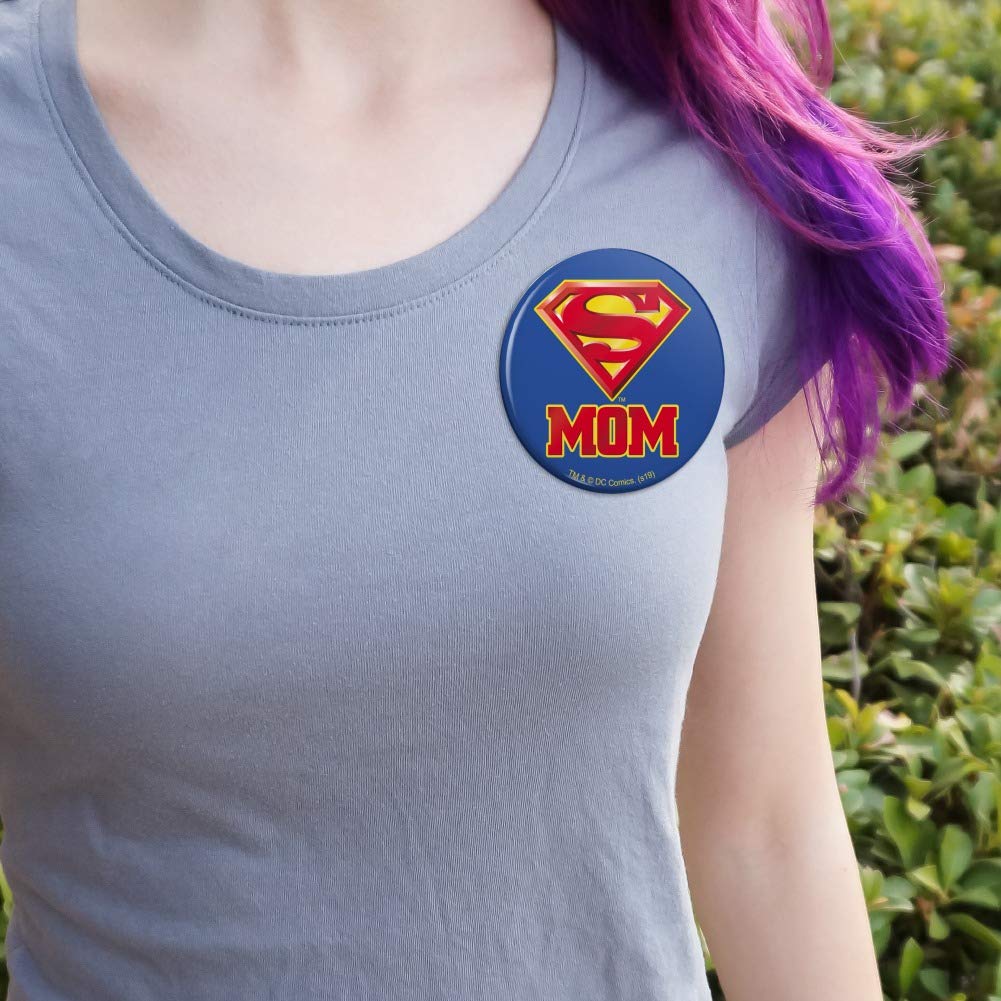Superman Super Mom Shield Logo Pinback Button Pin
