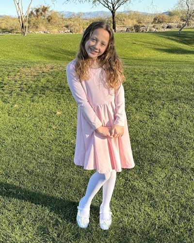 Image of Stelle Long Sleeve Girls Dress Toddler Dresses Skater Twirl Cotton A-Line Dress for School Casual | Criss Cross Back,Crew Neck,High Waist,Spinny Swing,Stretchable,Spring Fall Winter,Casual School Birthday Dance