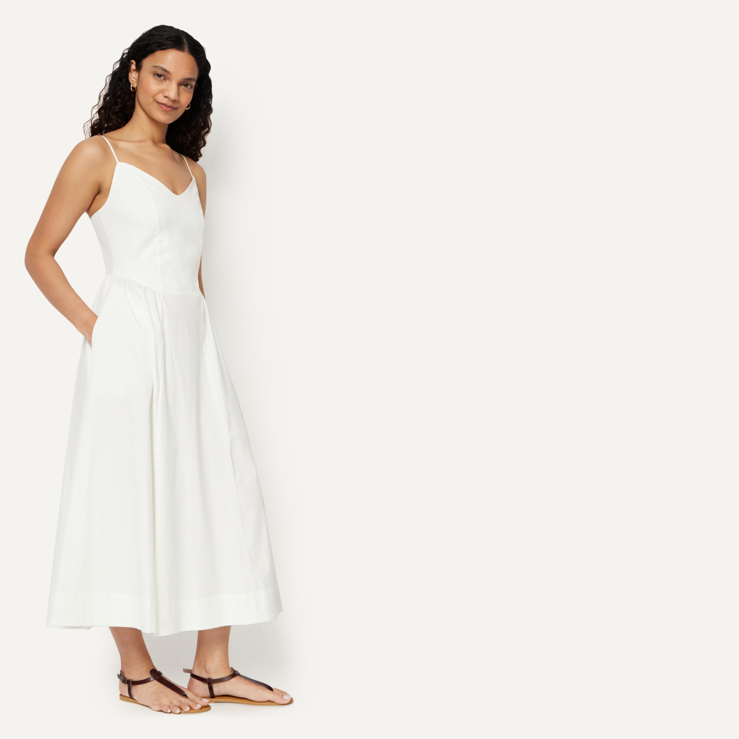Amazon Essentials Donna Abito Midi Fit & Flare in Popeline di Cotone con Spalline Sottili