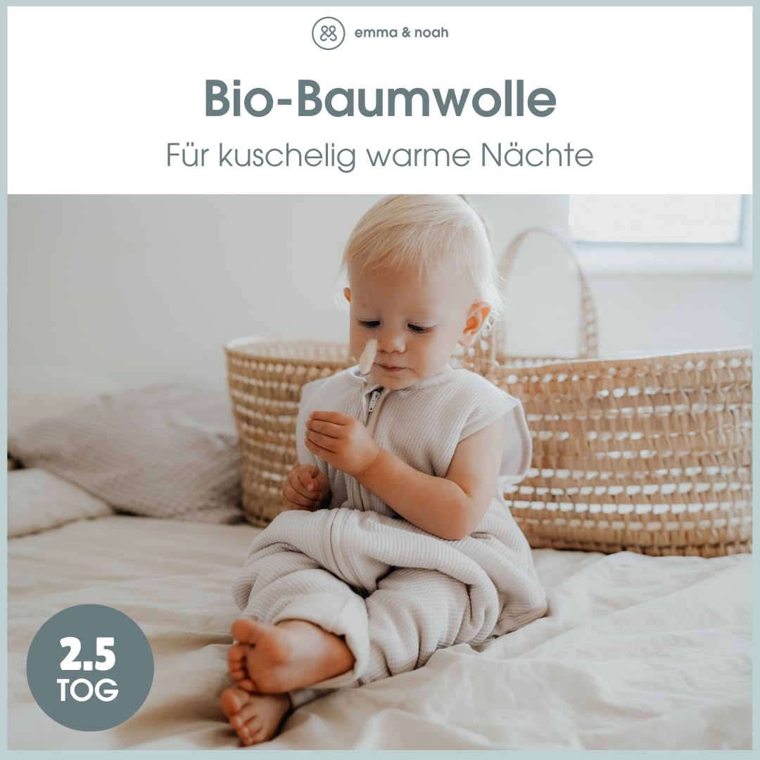 emma & noah Baby Schlafsack mit Füßen 2.5 TOG, Strampelsack für den Herbst und Winter, Bio-Baumwolle, OEKO-TEX Zertifiziert, Kuscheliger Schlafsack für Neugeborere (Punkte Mint, 90 cm)
