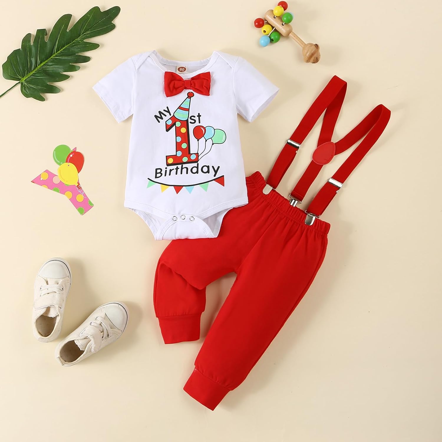 Baby Boy My First Birthday Outfits Infant Bow Tie Romper with Suspenders Cake Smash 1 Year Old Birthday Clothes - Image 2
