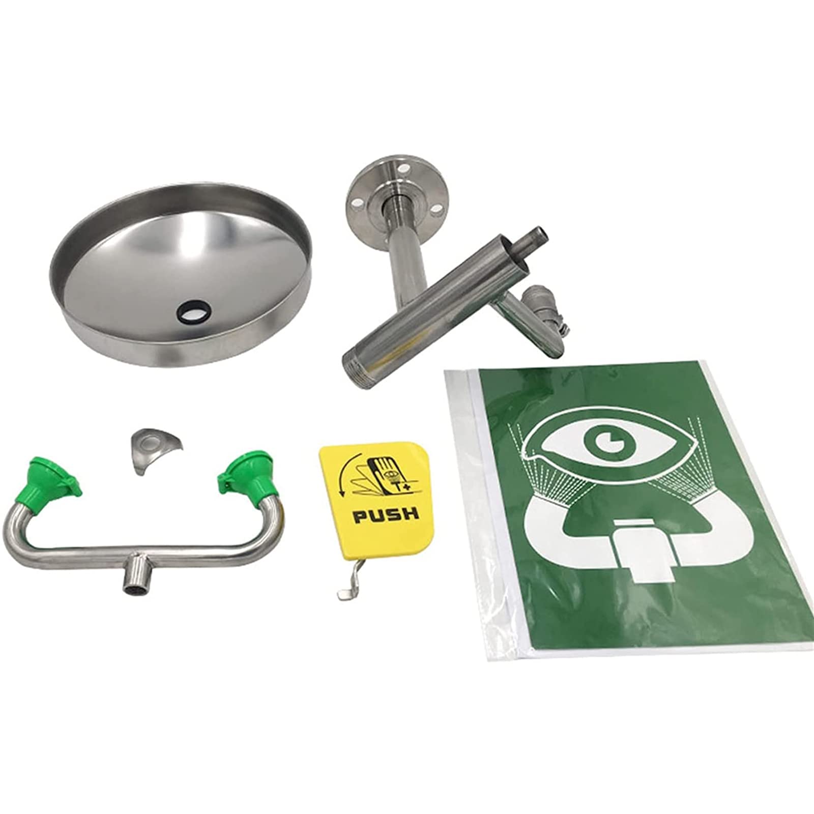 Stations de lavage oculaire, station de lavage oculaire murale en acier inoxydable avec deux têtes de pulvérisation – Stations de lavage oculaire d'urgence – Fonctionnement mains libres – Premie