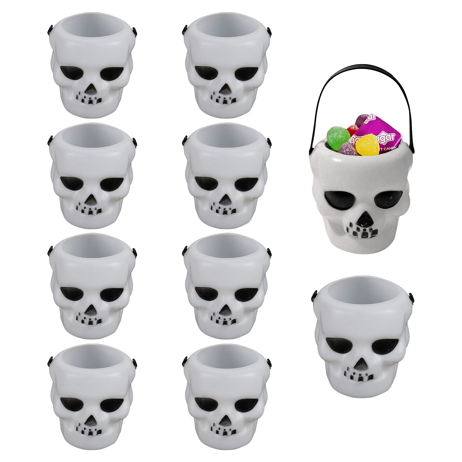 10 Pcs Mini Witch Cauldron Candy Bucket with Handle Plastic Cauldron Halloween Candy Holder Pot Skull Heads Shaped Novelty Kettles Cups Trick or Treat Candy Pail Holder Party Decoration Favors Skull