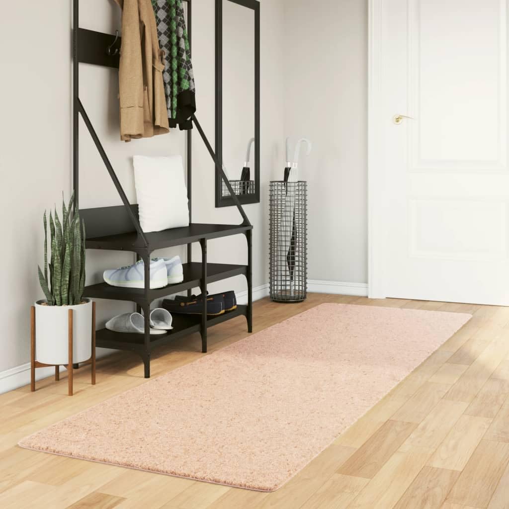 Tapis moelleux rose pâle HUARTE 80x250 cm au design moderne épuré