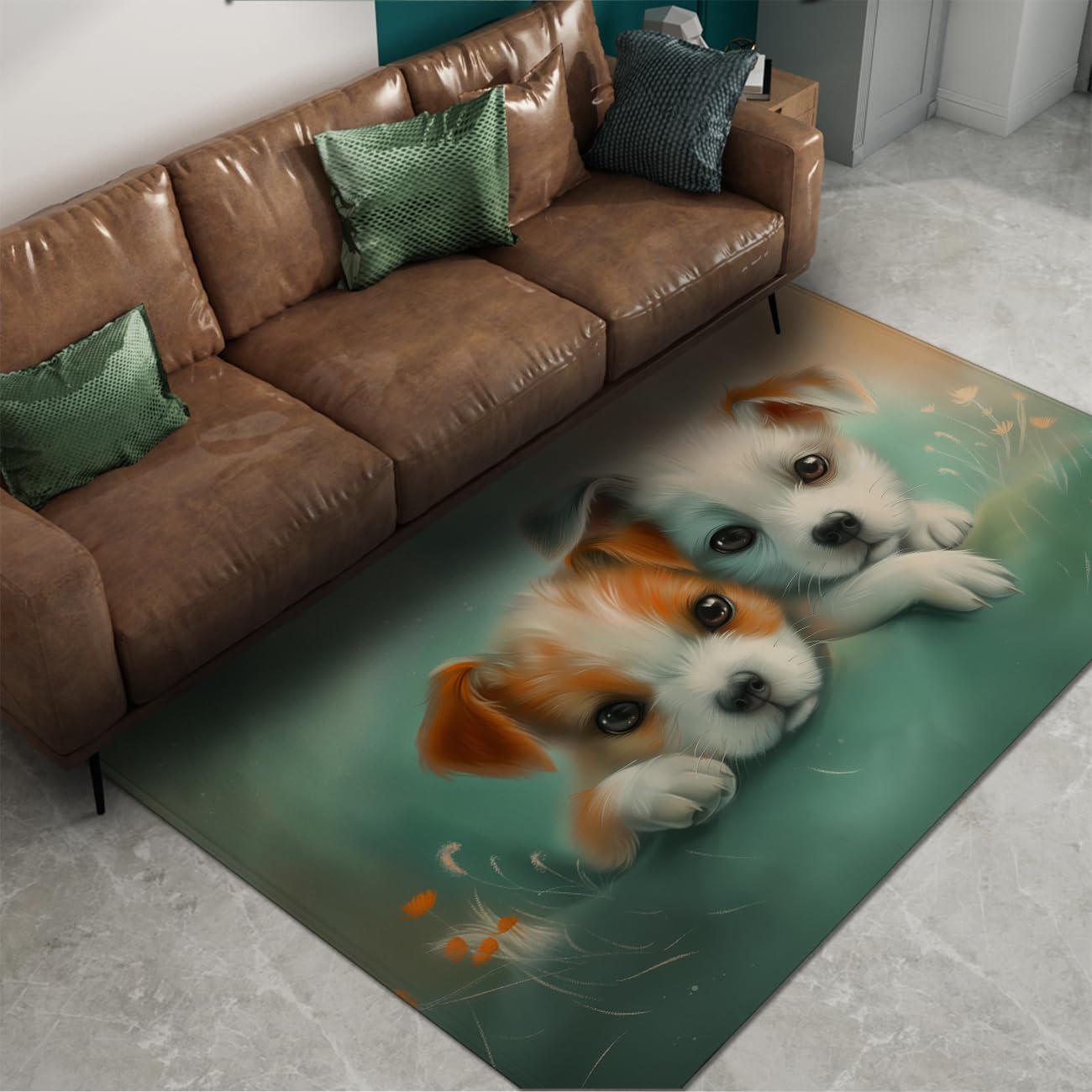Tapis rectangulaire 120x240cm à poils ras motif chiens mignons