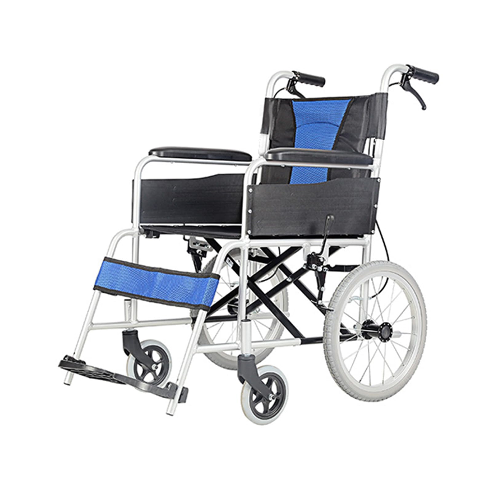 Sedia a rotelle, Carrozzina pieghevole in alluminio, Due sistemi frenanti, Per anziani, Per disabili(46cm/18.1in Seat Width,16-Inch Wheels)