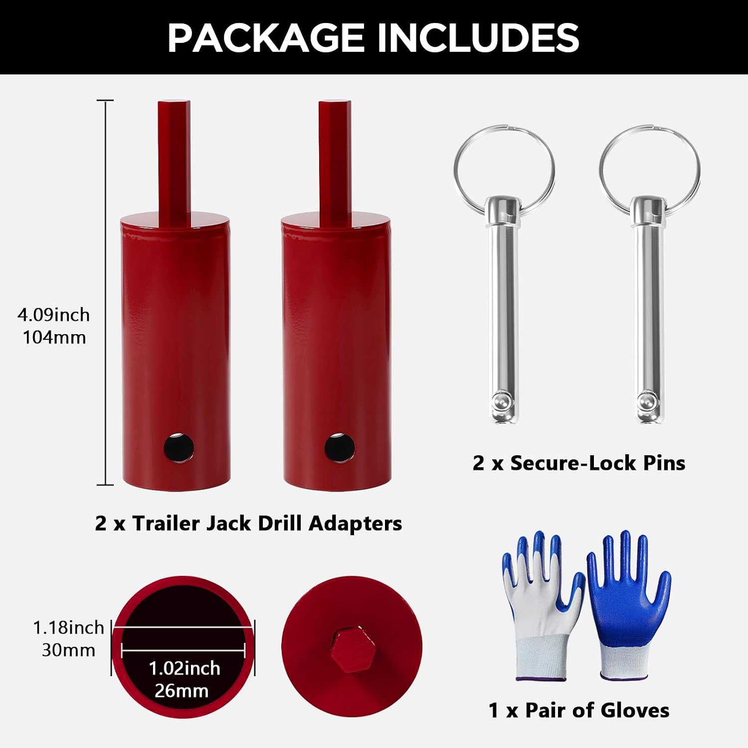 2 Pack Trailer Jack Drill Adapter, Drill-Powered Turbo-Style Jack Adapter Tool for Cordless Drill, Compatible with 1 Inch Jack Handle Studs, Heavy Duty for RVs, Boat & Utility Trailers,DIY