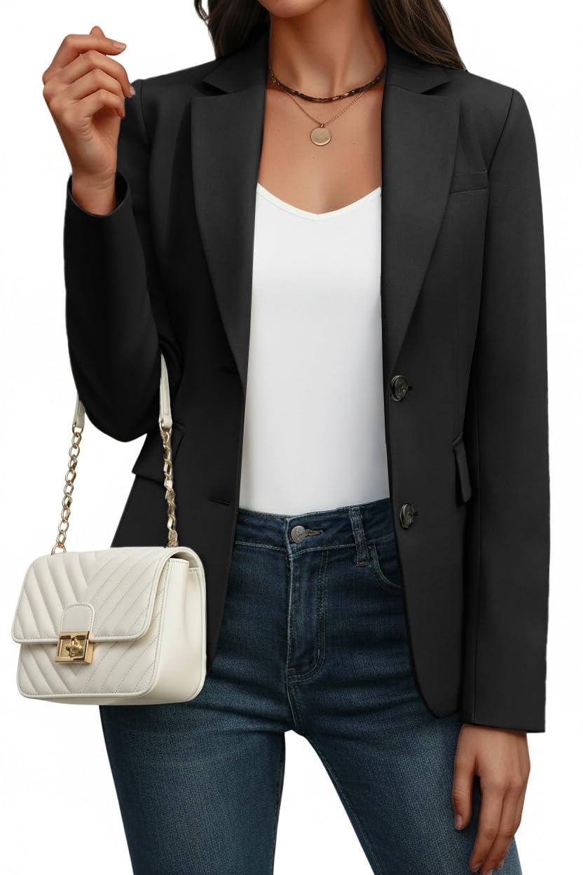 Womens Blazers Business Casual Padded Shoulder Blazer - Long Sleeve Slim Fit Work Office Suit Jackets with Pockets