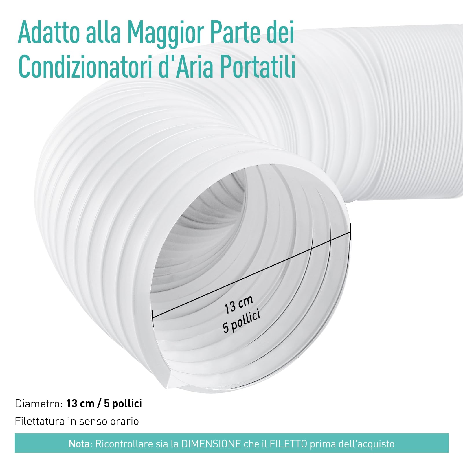 AGPTEK 13CM Tubo di Scarico del Condizionatore d'Aria Portatile, in PVC, Diametro 13 CM, Filettatura Oraria, Tubo di Ricambio Universale, Estensibile 150CM di Lunghezzaza