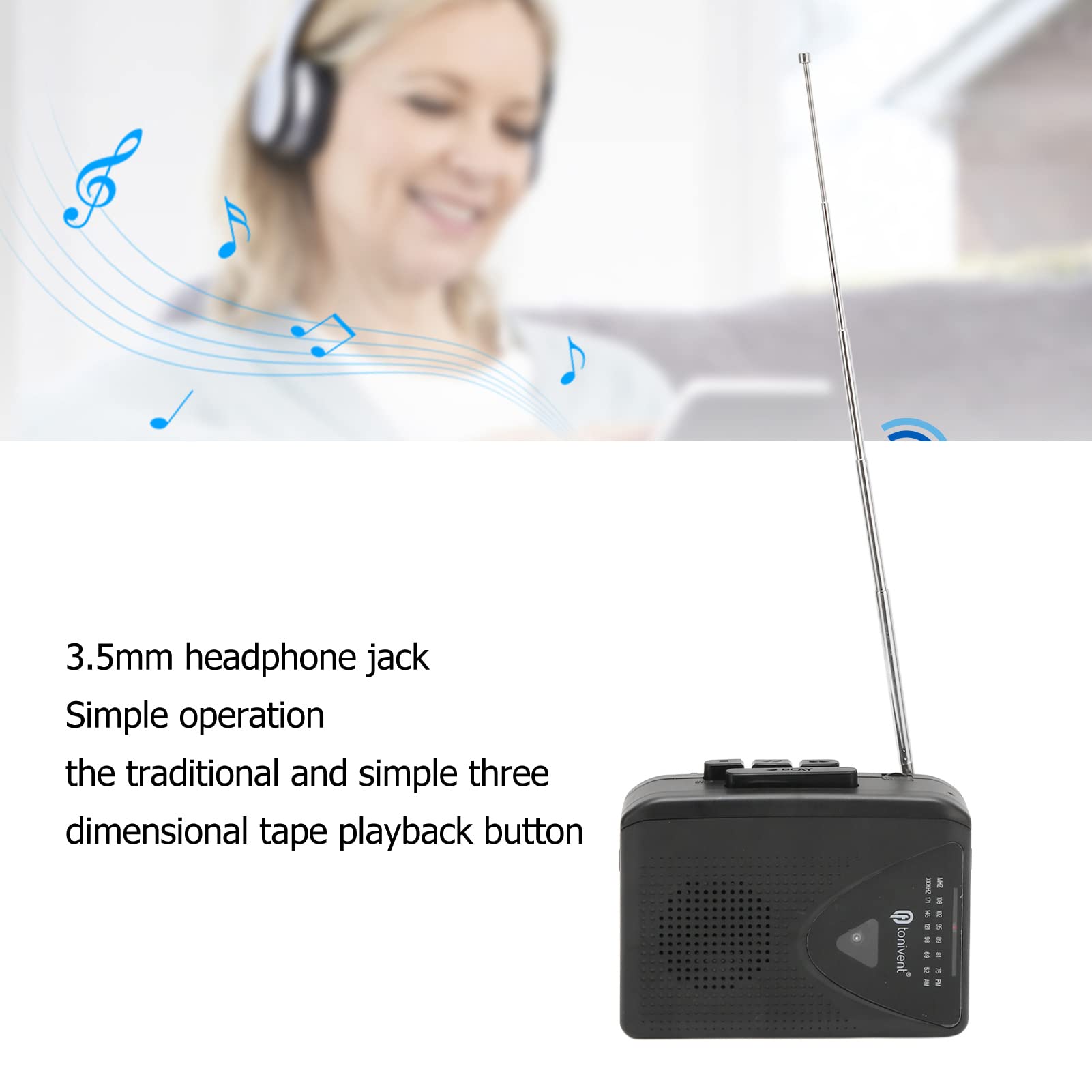 Bewinner Reproductor de Cassette Portátil, Grabadoras de Reproductor de Cinta FM Am Radio, Fuente de Alimentación USB DC 5V o 2 Pilas AA, para Interiores Al Aire Libre