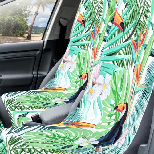 Image of 1 Pack Car Seat Towel Cover with Storage Bag, Tropical Toucan Style | 63 x 32 in Car Towel Seat Cover Non Slip Waterproof, Gym Workout Swimming Running, Machine Washable Sweat Absorbent Protector