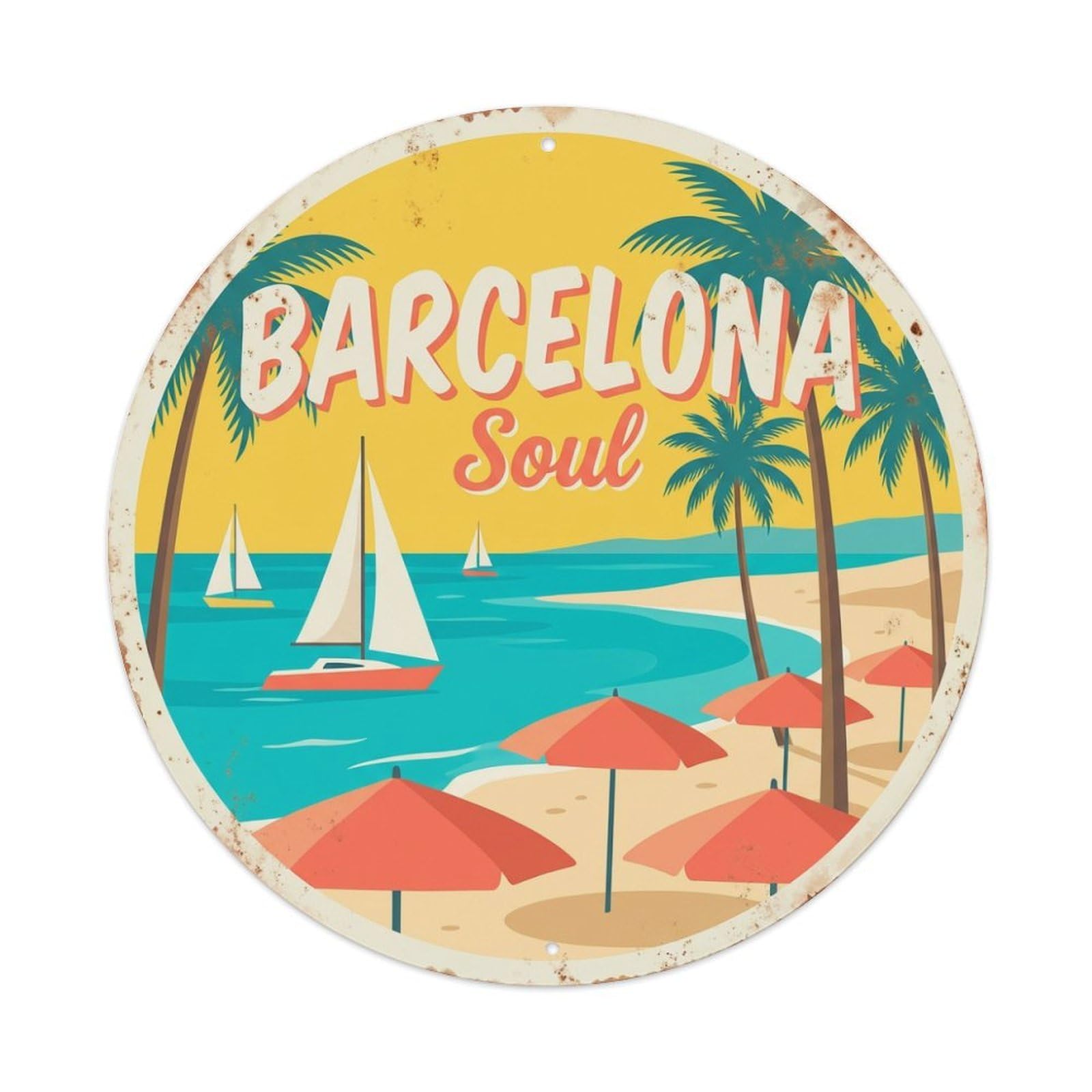 Fqnyr Style Metal Tin Sign Vintage Travel Barcelona Spain Spirit