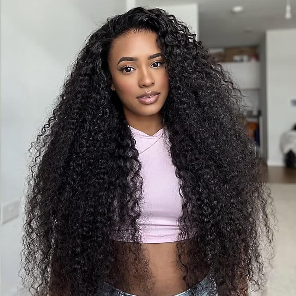 28 Inch Curly Half Wig Human Hair 200 Density 3 In 1 Seamless Flip Over Half Wigs Beginner Friendly Glueless Wear and Go Kinky Curly Wig Human Hair Drawstring Headband Wig for Women