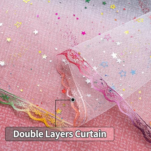 Image of 52x95 Mix & Match Double Layer Laser-Cut Stars Gradient Blackout Curtains with Foil Print Sheer, 2 Panels Set - Gradient Grey Pink
