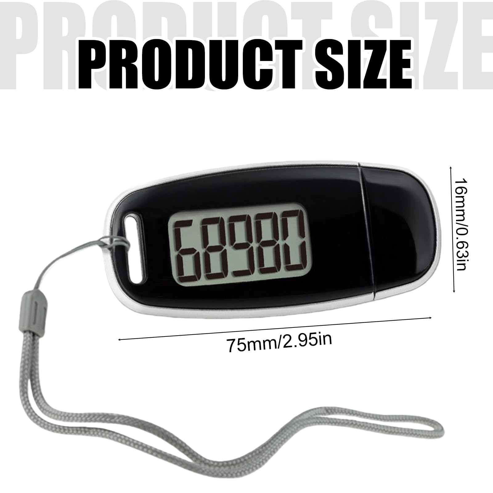 Podomètre 3D avec clip et sangle, rechargeable par USB, podomètre pour la marche, grand écran, podomètre sans application ni téléphone portable, suivi des pas précis