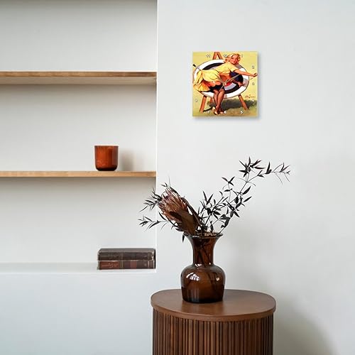Miniatura 7 de 3dRose Reloj de pared silencioso - 15 pulgadas - Impresión de Elvgren Pinup cerca de Miss Tiro con arco - Pinups retro
