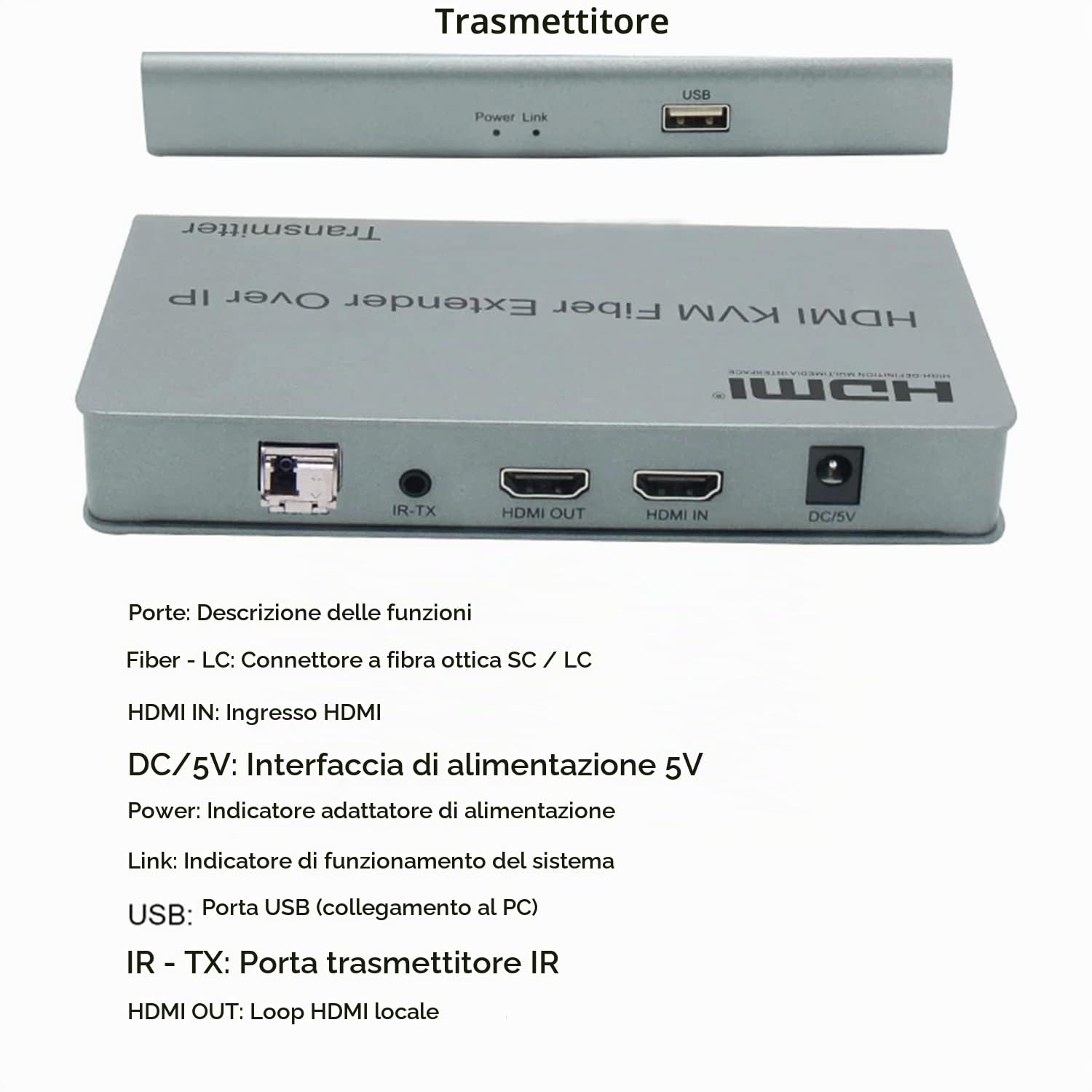 Estensione fibra ottica HDMI KVM su IP, estensione dell'interruttore in fibra ottica HDMI KVM 20 km su IP Cavo fibra LC SC USB 2.0 KVM condivisione tastiera mouse interruttore per monitor PS4 (TX+RX)