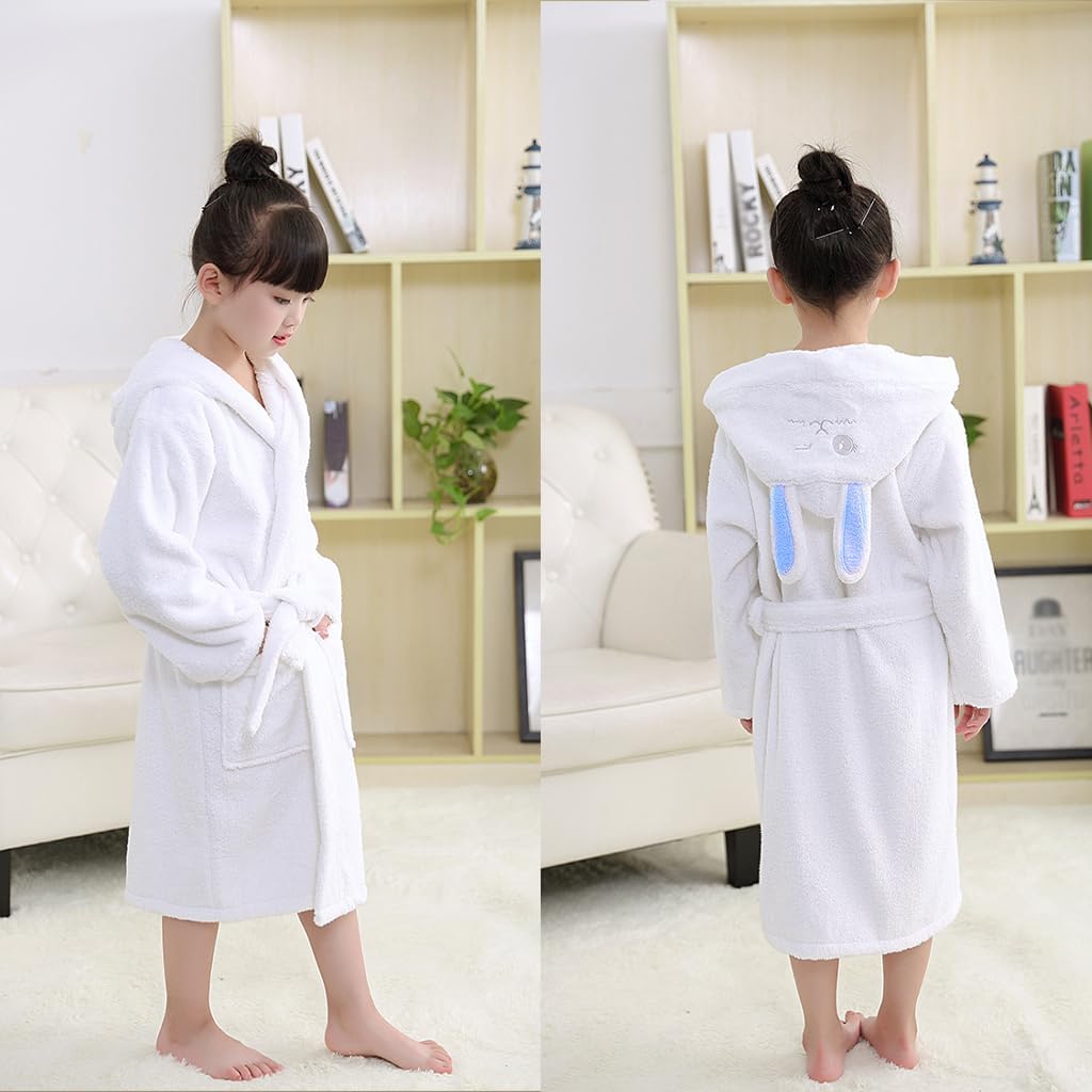 Kids Bathrobe Soft Hooded，Boys Girls Rabbit Ears Cotton Towel Robe, Toddler Lovely Comfortable Loungewear 4-12 Years - Image 3