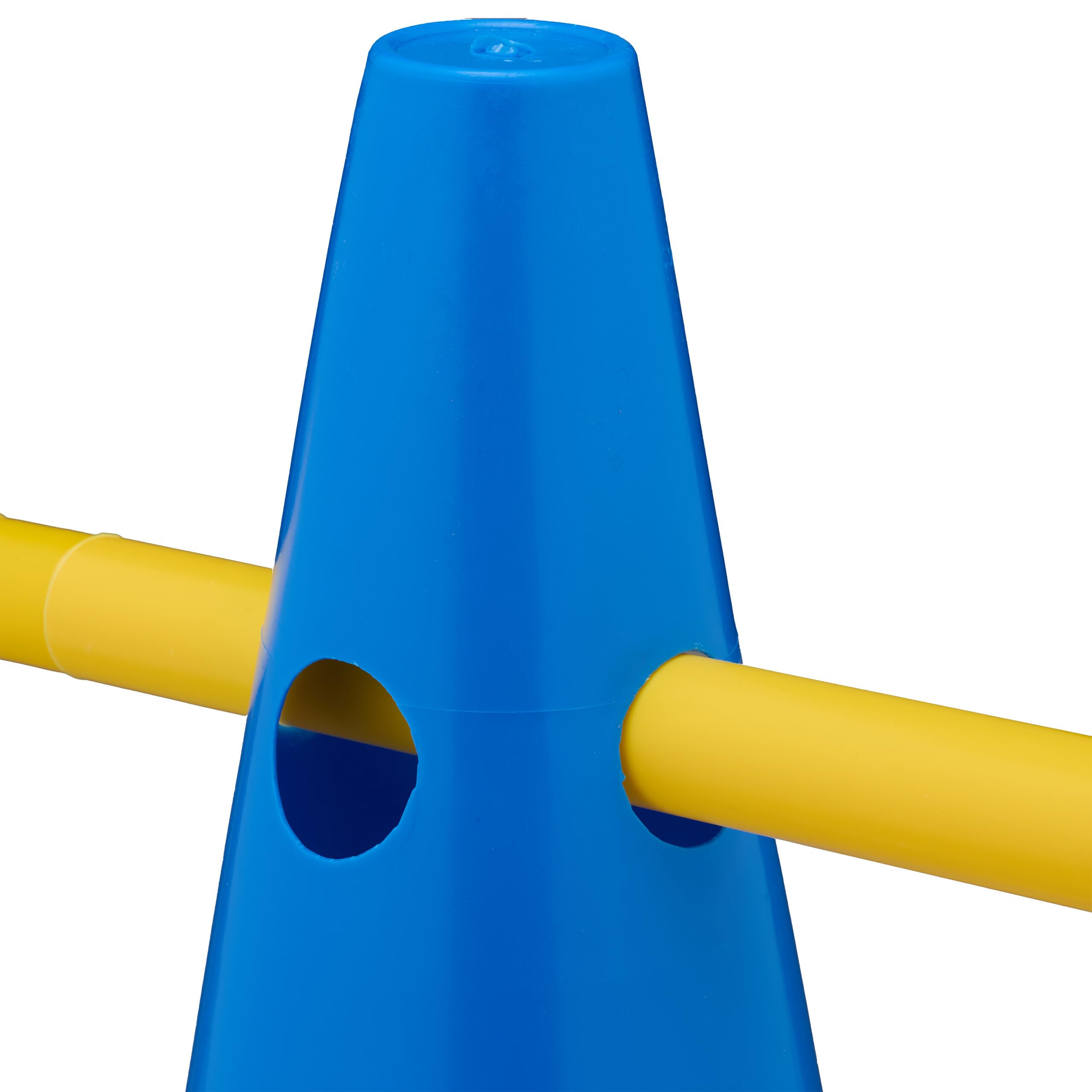 Relaxdays Set de 12 cônes et 6 Barres, 18 pièces pour l’Agility ou Le Football, Obstacles Chien, Bleu et Jaune