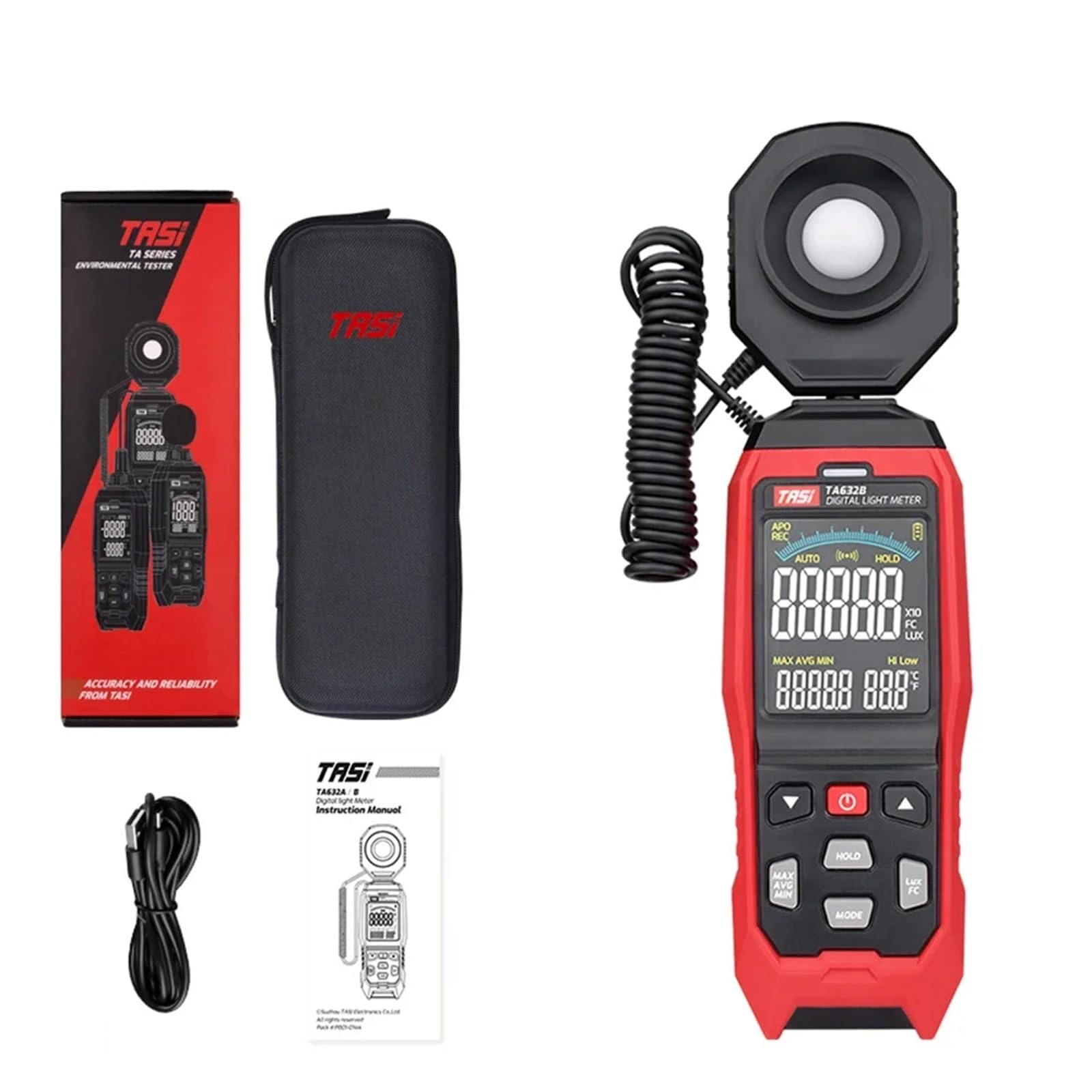 Espectrómetro, Medidor De Luz Digital TASI TA632A/B, Luxómetro Fotográfico, Iluminómetro De Sonda Desmontable, Fotómetro Lux/Fc, Comprobador Ambiental
