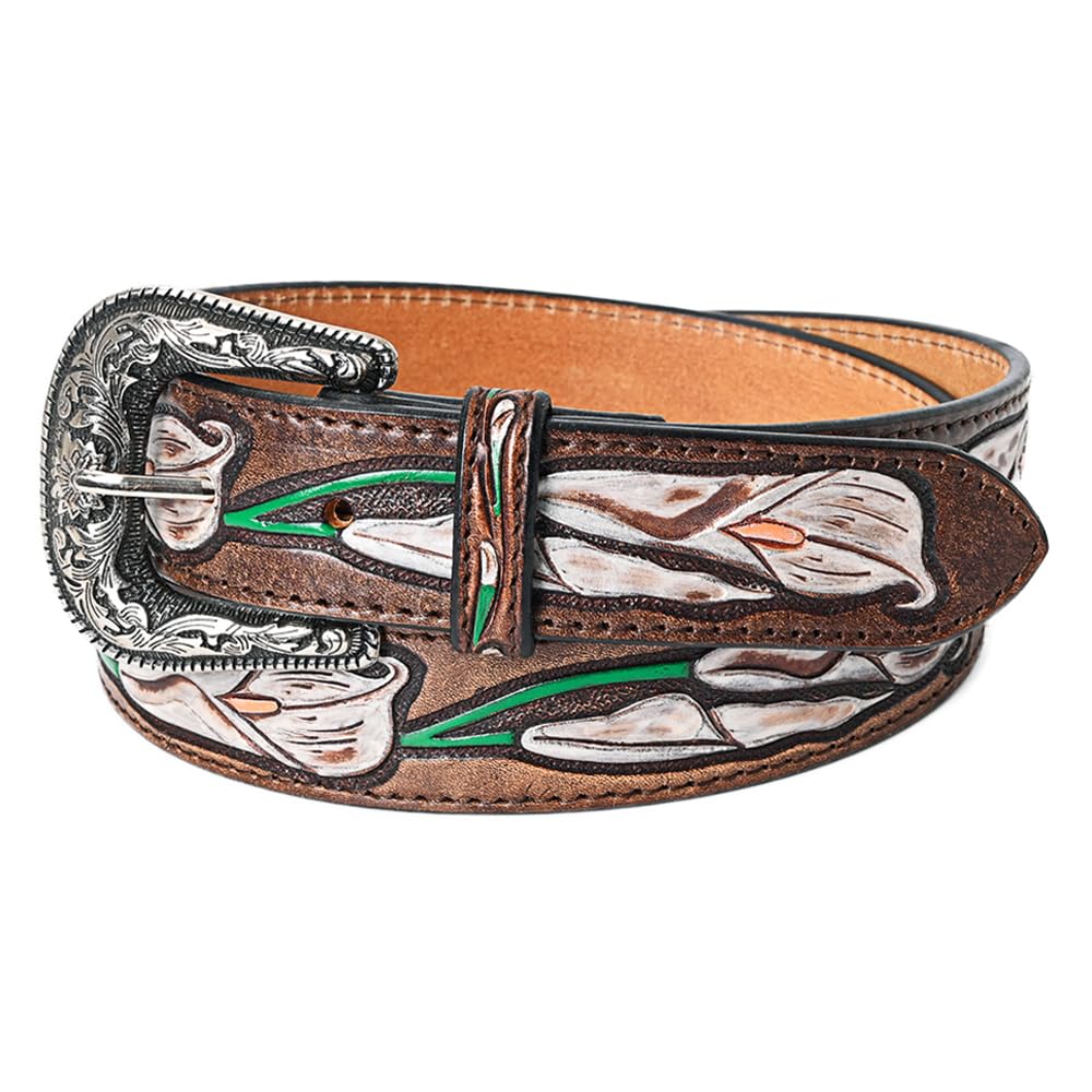 American Darling Beautifully Hand Tooled Brown Genuine American Leather Belt Men and Women Western Belt with Removable Buckle
