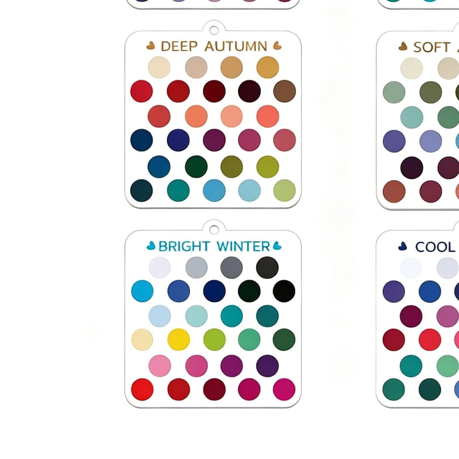 Cartes de sélection de couleurs saisonnières, lot de 12 pièces en acrylique portable, cartes à motifs de couleurs avec organiseur de porte-clés, guide pratique pour vêtements, rouge à lèvres, fard à