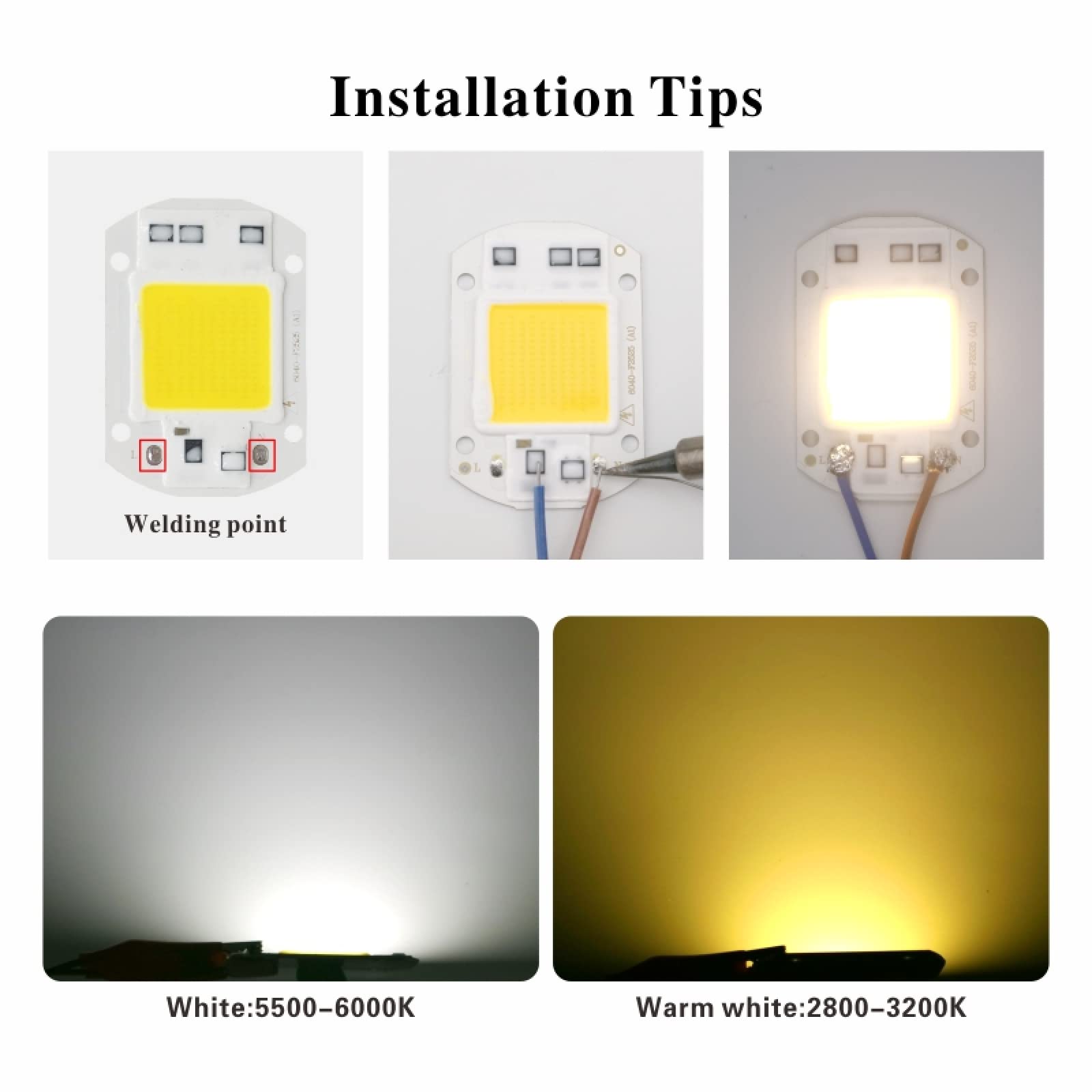 20W/30W/50W 220V LED COB Chip Lámpara Panel Soldadura Luz Blanca Cálida Sin Soldadura Espectro Completo Espectro Completo 50w