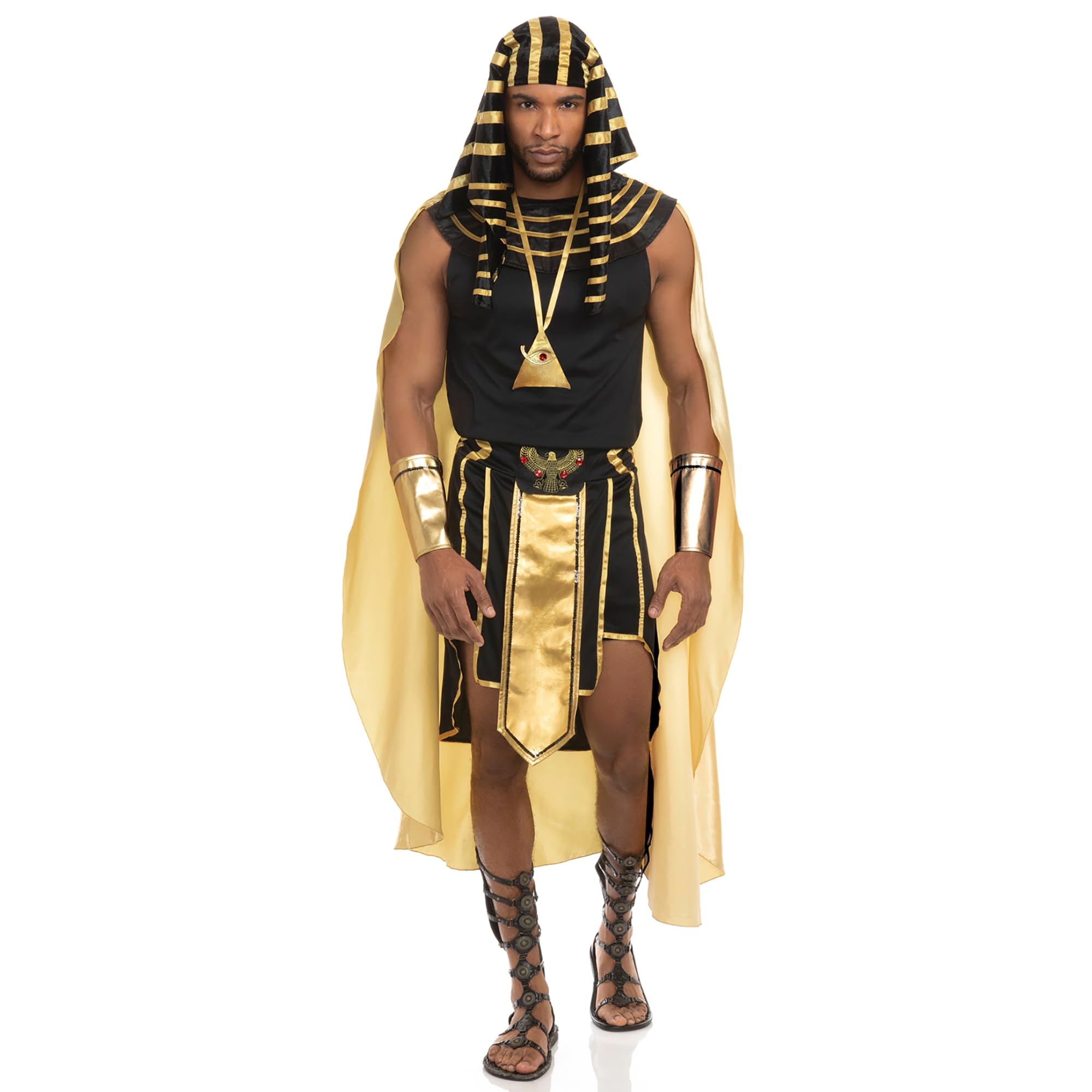 Adult Men's Deluxe Egyptian Costume Set King Pharaoh Costume Pharaoh Halloween Egypt Fancy Dress (A-Black, XL)