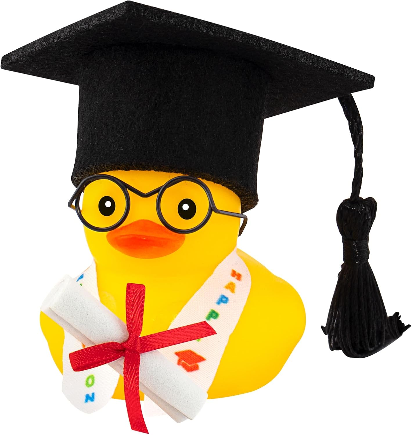 wonuu Graduation Gift Duck Car Dashboard Decorations Rubber Duck Car Ornaments for Nearsighted Glasses Graduation Sash Certificate for Associate, Black