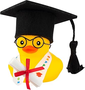wonuu Graduation Gift Duck Car Dashboard Decorations Rubber Duck Car Ornaments for Nearsighted Glasses Graduation Sash Certificate for Associate, Black