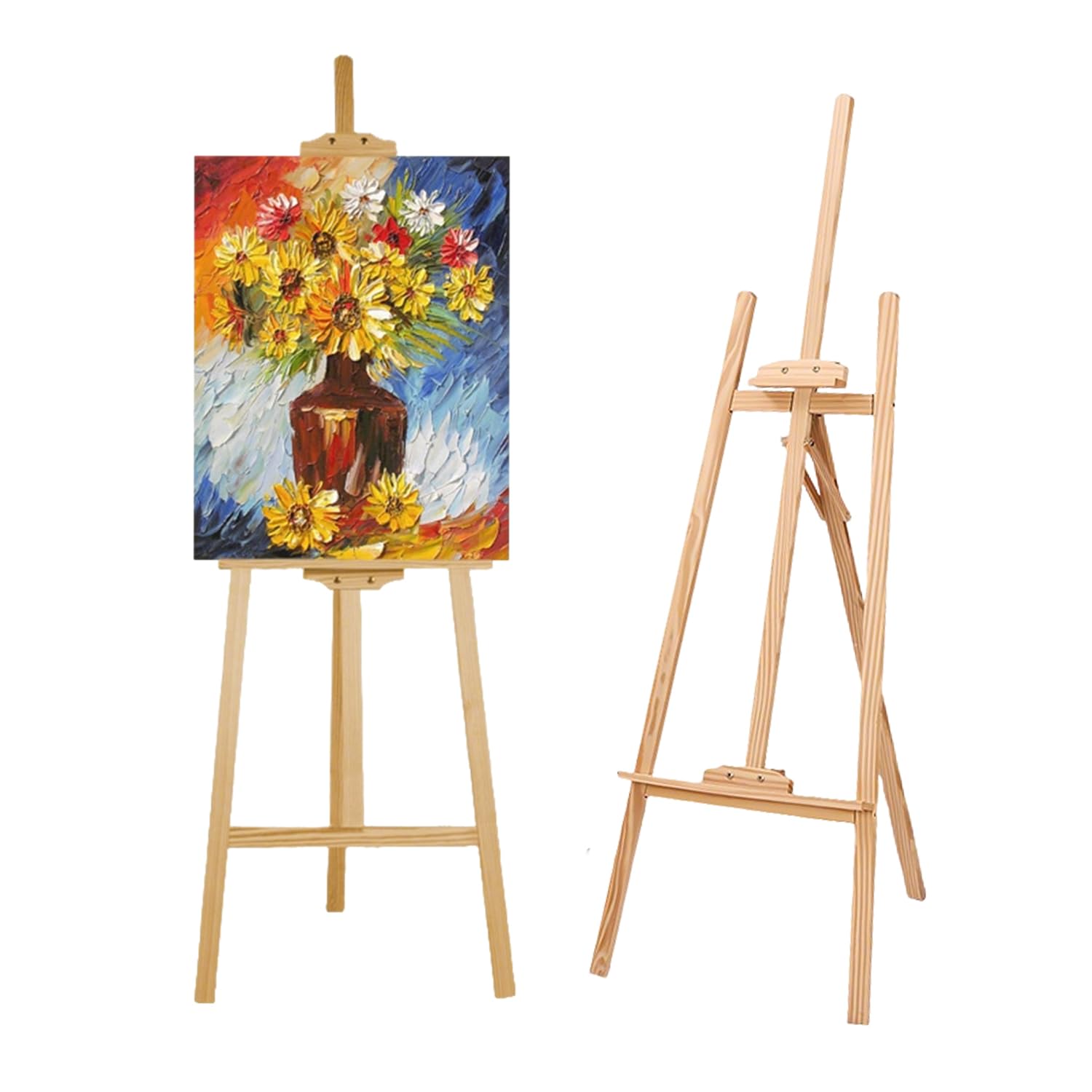 2PCS Caballete Madera，Caballete De Madera Natural De 175 Cm,Soporte Profesional Para Lienzo, Adecuado Para Niños y Adultos,Apto Para Pintura Acrílica,Óleo,Etc.,Herramienta De Arte Portátil