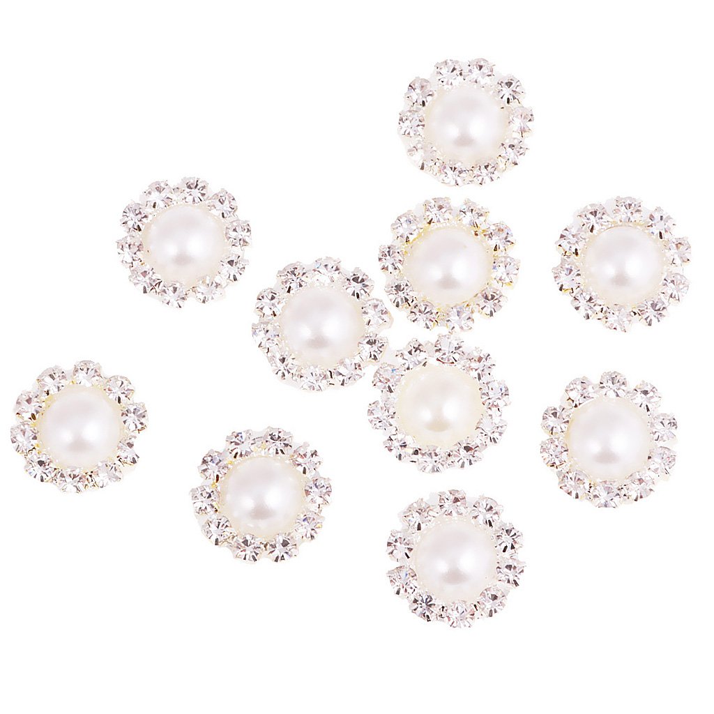10x Crystal Pearl Flatback Buttons Scrapbooking Embellishment 13mm