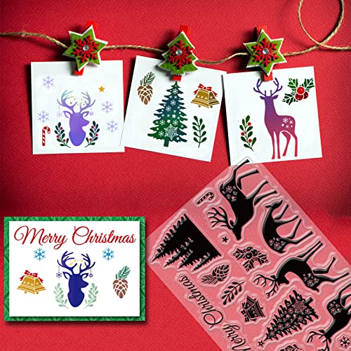 CRASPIRE Christmas Clear Stamp Elk Mistletoe Pine Cones Snowflake Deer Silicone Stamp Seal Transparent Rubber Stamps for Christmas Card Making Decoration DIY Scrapbooking Decor Craft - Image 4