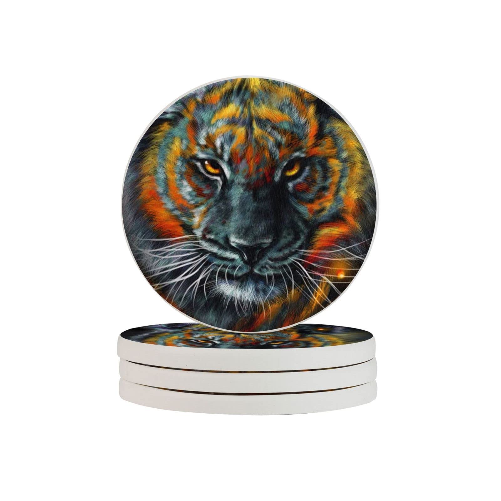 Sous-verres ronds en diatomite Trippy Space Tiger pour cuisine lot de 2 de 10 cm
