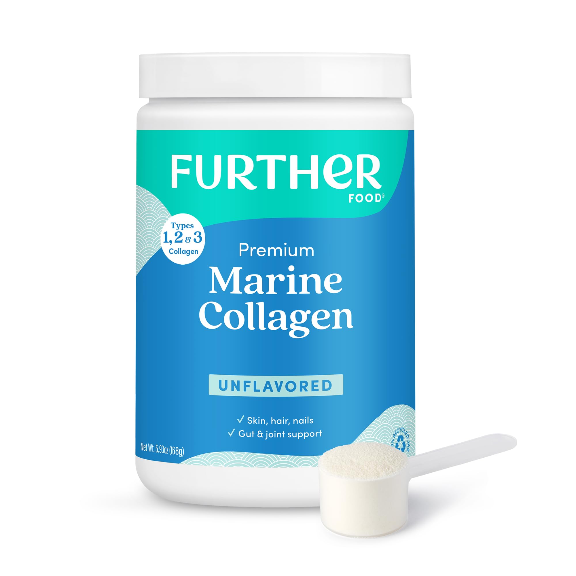 Further Food Unflavored Marine Collagen Peptides Powder, Wild-Caught Sustainably Sourced Fish, Hydrolyzed Type 1, 2 & 3, 12g Protein, 5.93 Oz