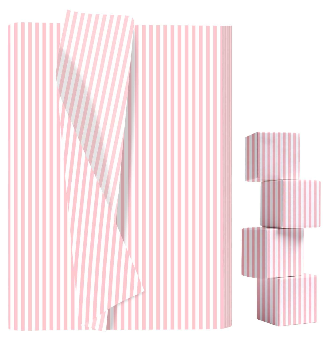 AVXINSOK 100 Sheets Light Pink Striped Tissue Paper 14 x 20 Inches Baby Pink and White Striped Gift Wrapping Tissue Paper for Gift Bags Wedding Birthday Party Packaging Crafts — image 1