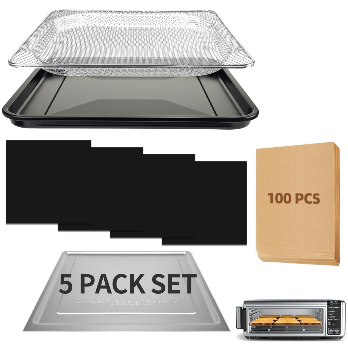 Air Fryer Accessories for Ninja Foodi SP101 Air Fryer Oven, Air Fryer Liners Replacement Baking Pan Air Fryer Basket Non-stick Baking Tray for Ninja