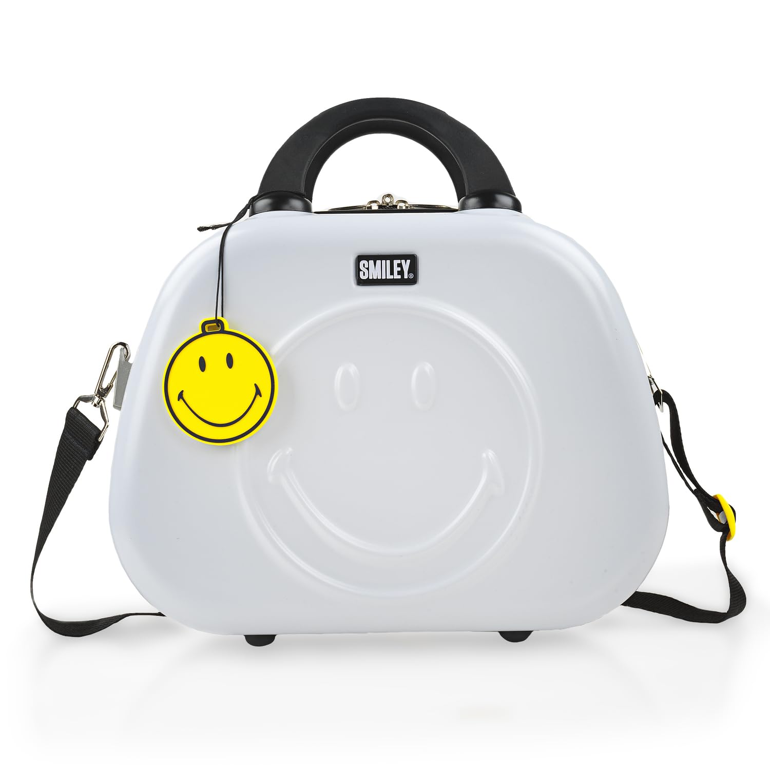 Smiley Originals - Beauty Case da Viaggio Donna e Uomo Policarbonato - Valigia Portare a Mano Beauty Case Rigido con Maniglia Superiore e Tracolla Regolabile - Elegante Beauty Case Donn, Bianco e nero