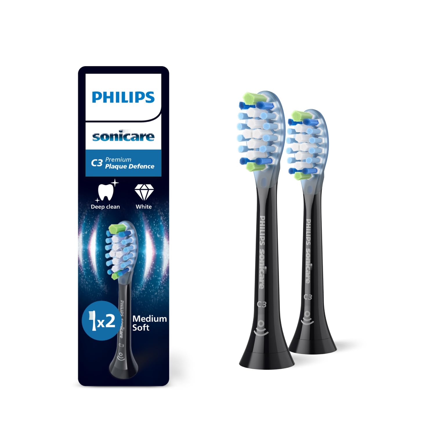 Philips Sonicare Premium Plaque Defence Yedek Başlık, 10 Kat Daha Fazla Plak Temizliği, Yumuşak Fırça Başlığı, 2’li Paket, Siyah, HX9042/88