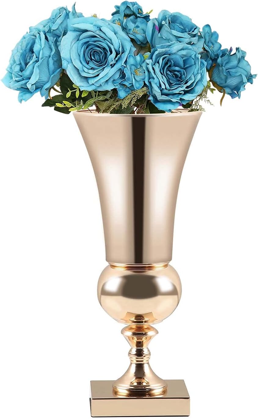 YORKING Tabletop Vase 43cm Gold Metal Wedding Flower Trumpet Vase Table Decorative Centerpiece Artificial Flower Arrangements for Anniversary Ceremony Party Birthday Event Aisle Home Decoration