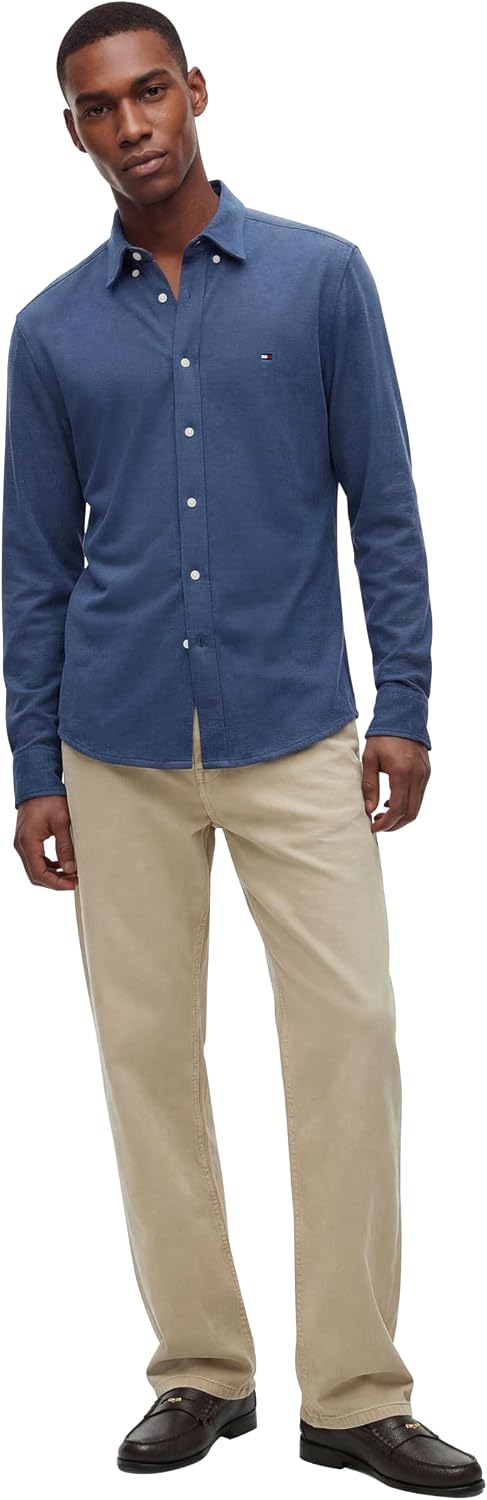 Tommy Hilfiger Men's Long Sleeve Casual Cotton Knit Pique Button Down Shirts in Slim Fit