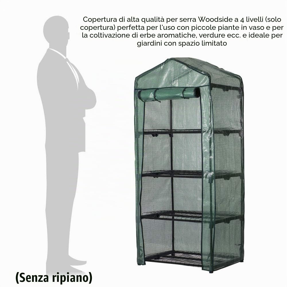 Copertura per serra da giardino in PVC, 4 ripiani, con telo rimovibile trasparente, 160x70x50 cm, impermeabile e traspirante per coltivare piante in vaso, ortaggi, fiori (telaio in ferro non incluso)