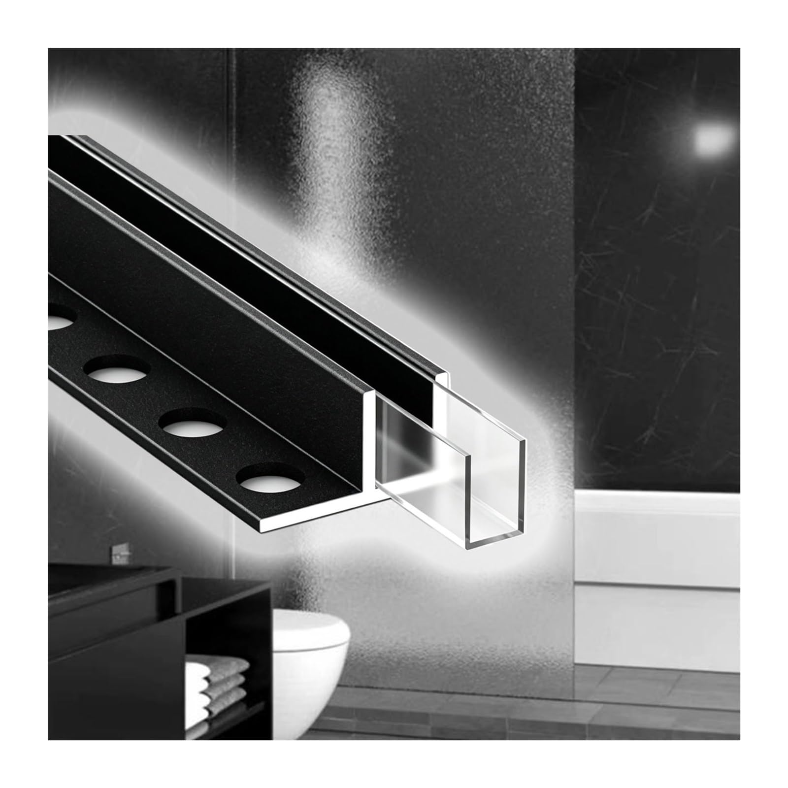 Perfil de aluminio de sujeción para mamparas de ducha | Resistente al agua, disponible en varios colores. Apto para cristales de 8, 10 y 12 mm de grosor