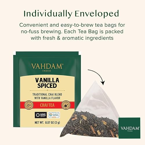 Miniatura 4 de VAHDAM Té Chai de vainilla  30 bolsas de té juego de 2  Té Masala Chai especiado  Deliciosa mezcla de té de vainilla  Bolsa de té Chai especiado