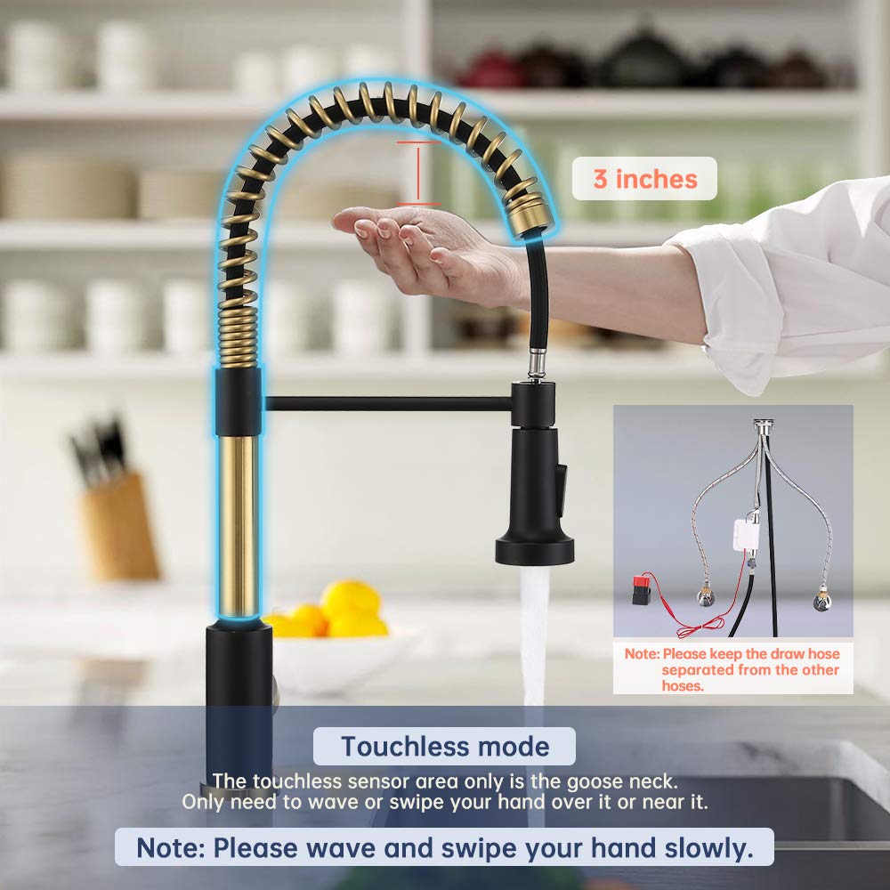 Touchless Kitchen Spring Faucet with Pull Down Sprayer, ARRISEA Touch