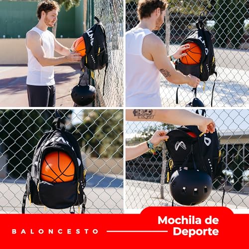 MONTALMO Rucksack für Basketball, Voley, Handball, mit Schuhfach und Ballfach, Sportrucksack für Jungen, Mädchen (Rot/Schwarz)