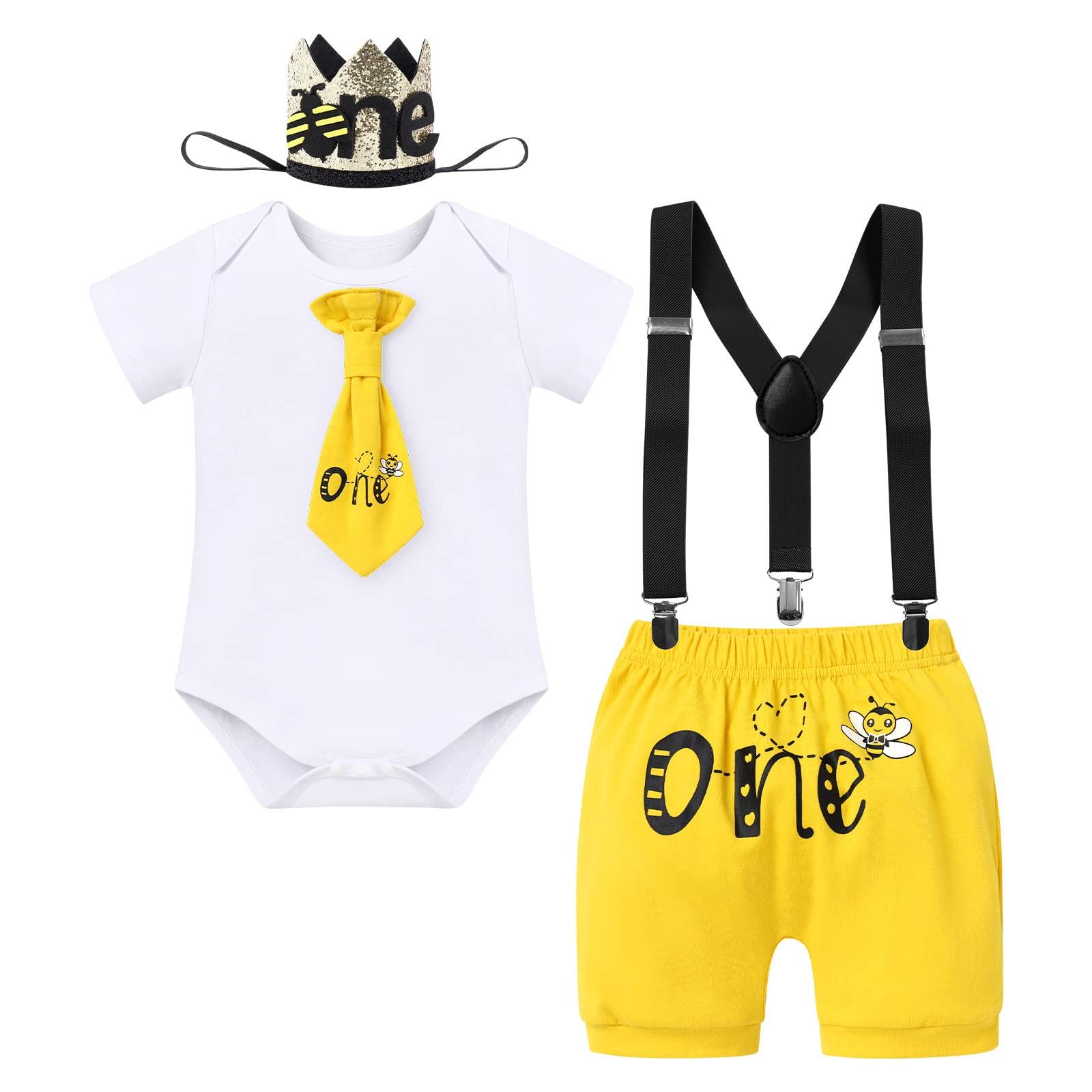 It's My 1st Bee Day Baby Boy One Birthday Clothes Bow Tie Romper Cake Smash Pants Suspenders Photo Shoot Outfits