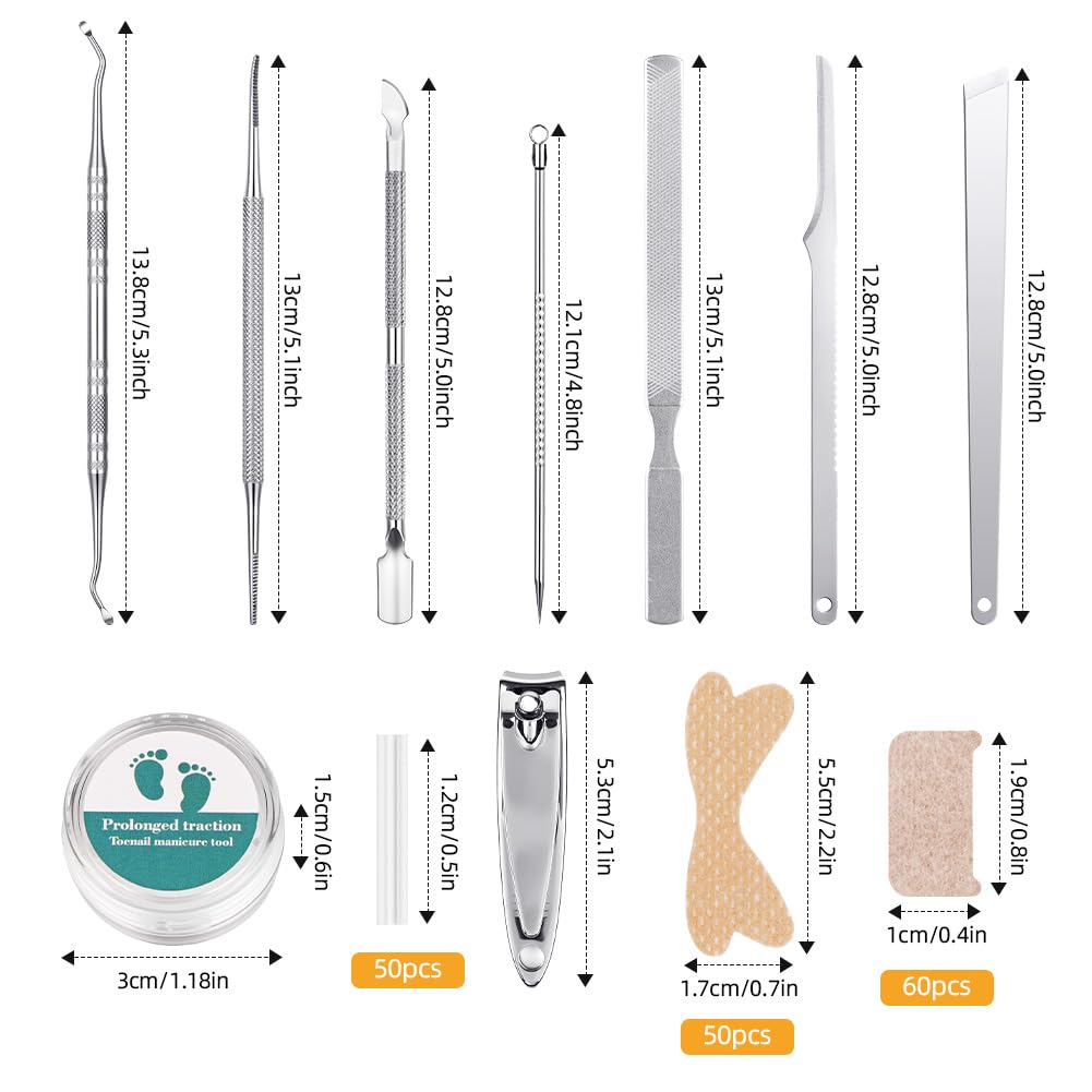 Beugo Set Correttore per Unghie Incarnite, 110 cerotti correttivi autoadesivi per unghie dei piedi, 50 pezzi Strisce raddrizzanti per unghie incarnite senza dolore con sollevatore per unghie