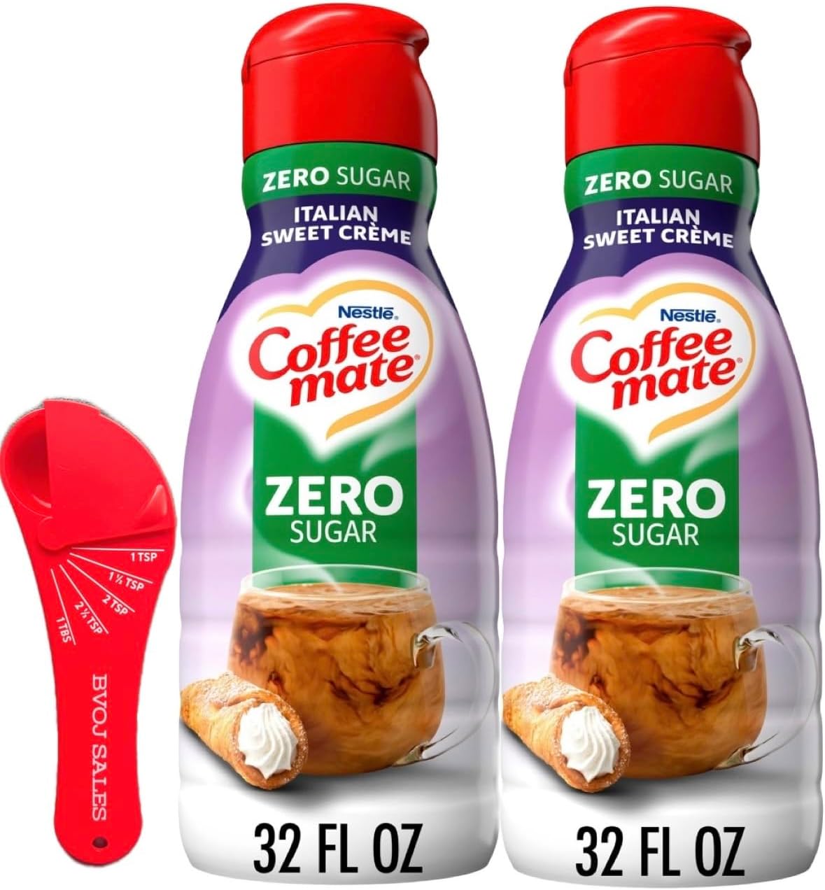 Coffee Mate Italian Sweet Cream Zero Sugar Coffee Creamer Bundle. Includes Two Italian Sweet Cream Zero Sugar Coffee Creamer And (1) Measuring Adjustable Spoon